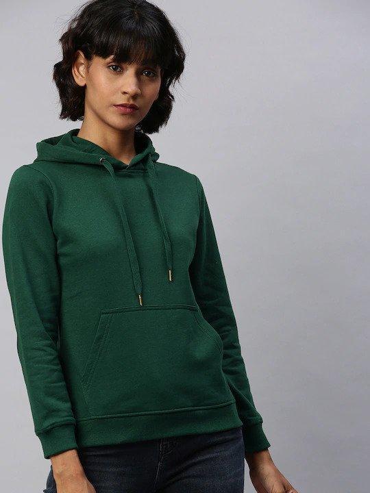 Plain Dark Green Hoodie Sweatshirt for Women -FunkyTradition - Funky Tees Club