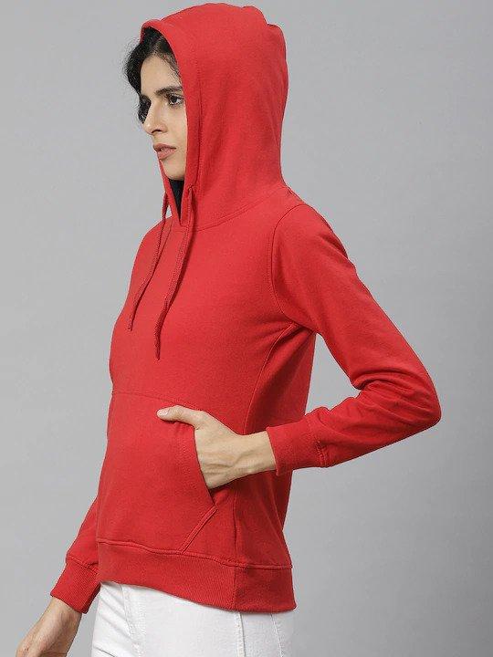 Plain Red Hoodie Sweatshirt for Women -FunkyTradition - Funky Tees Club