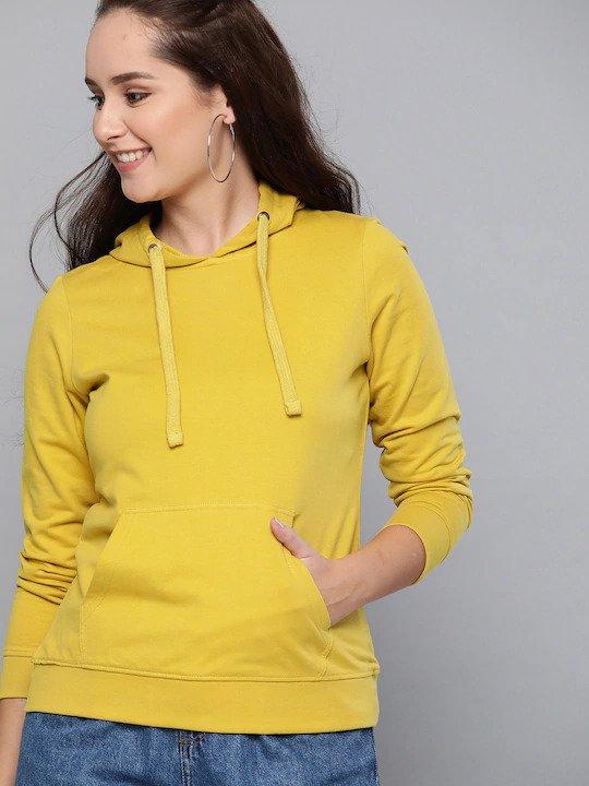 Plain Yellow Hoodie Sweatshirt for Women -FunkyTradition - Funky Tees Club