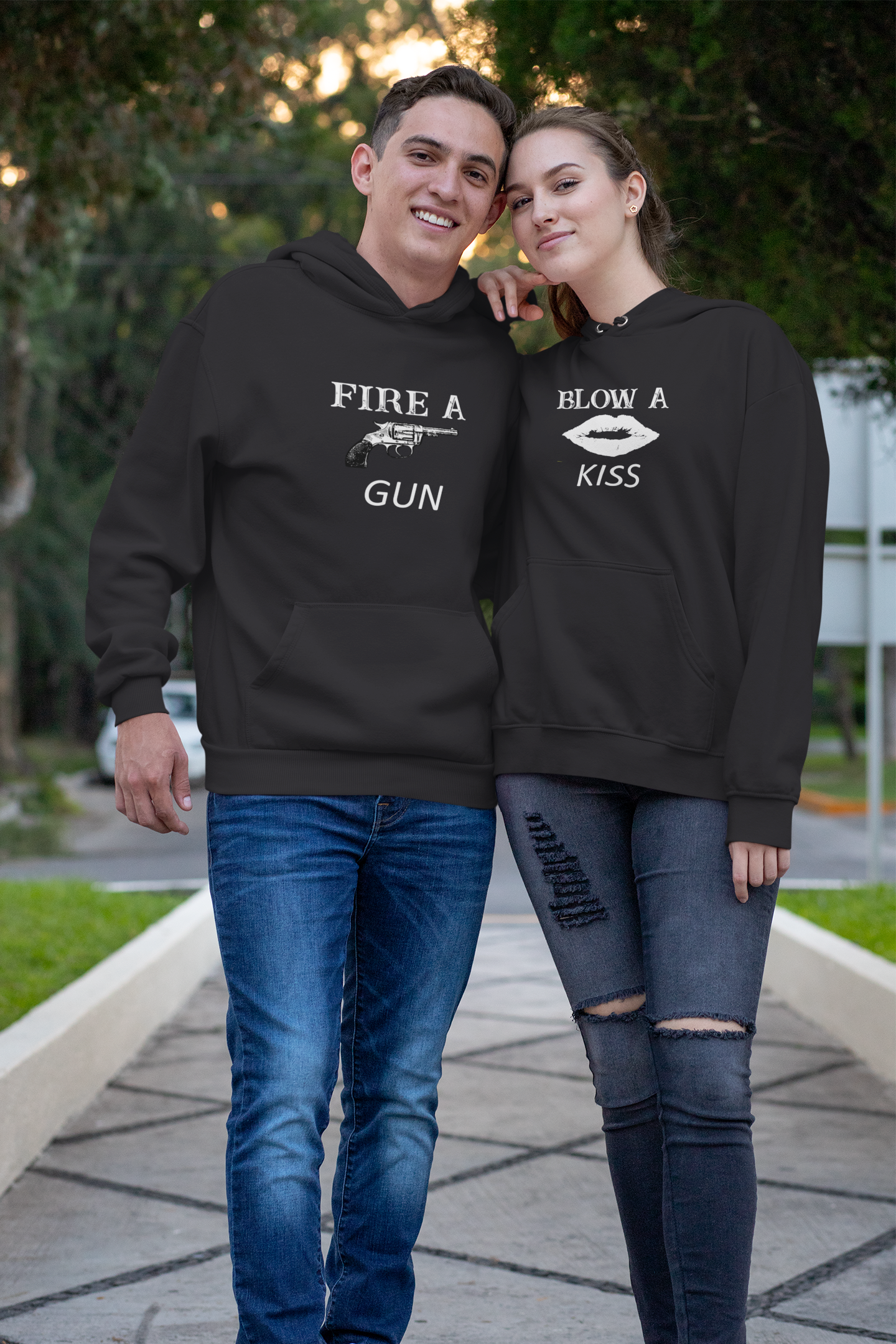 Kiss And Gun Couple Hoodie-FunkyTradtion