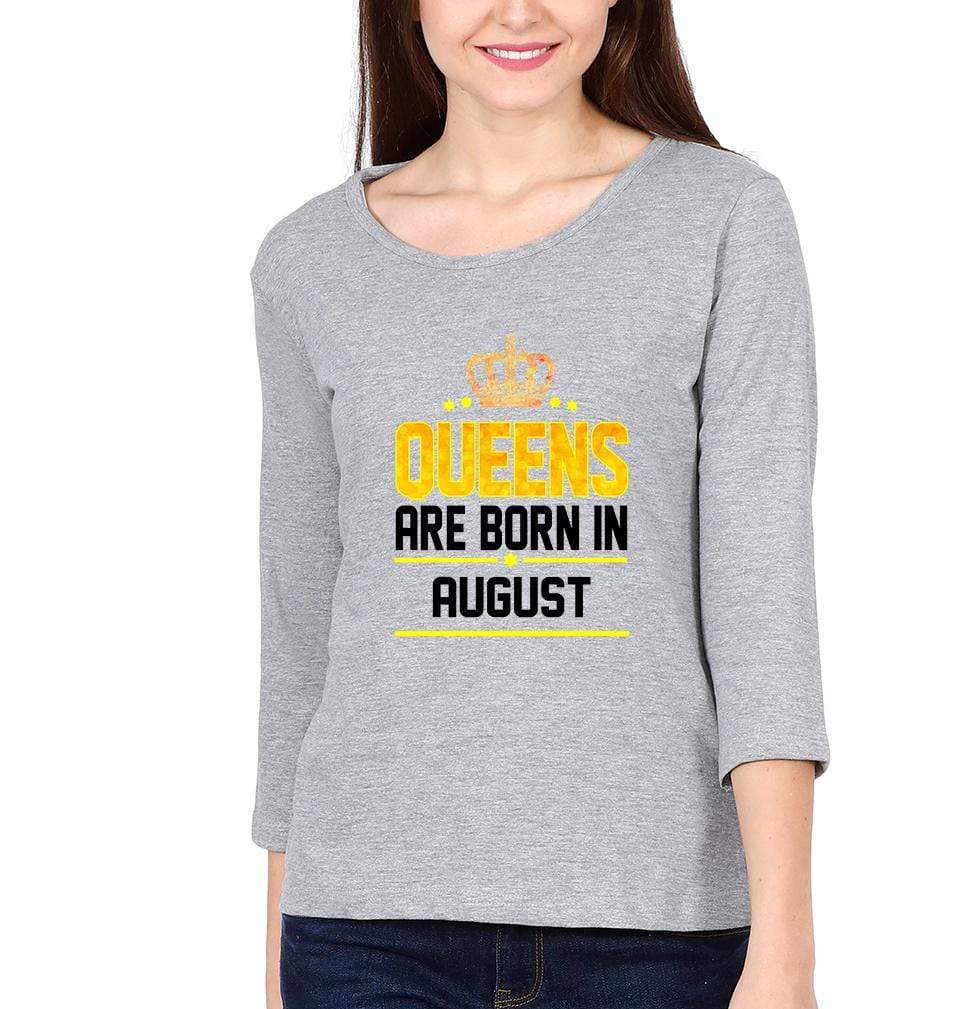 Queens Are  Born In august Womens Full Sleeves T-Shirts-FunkyTradition Half Sleeves T-Shirt FunkyTradition