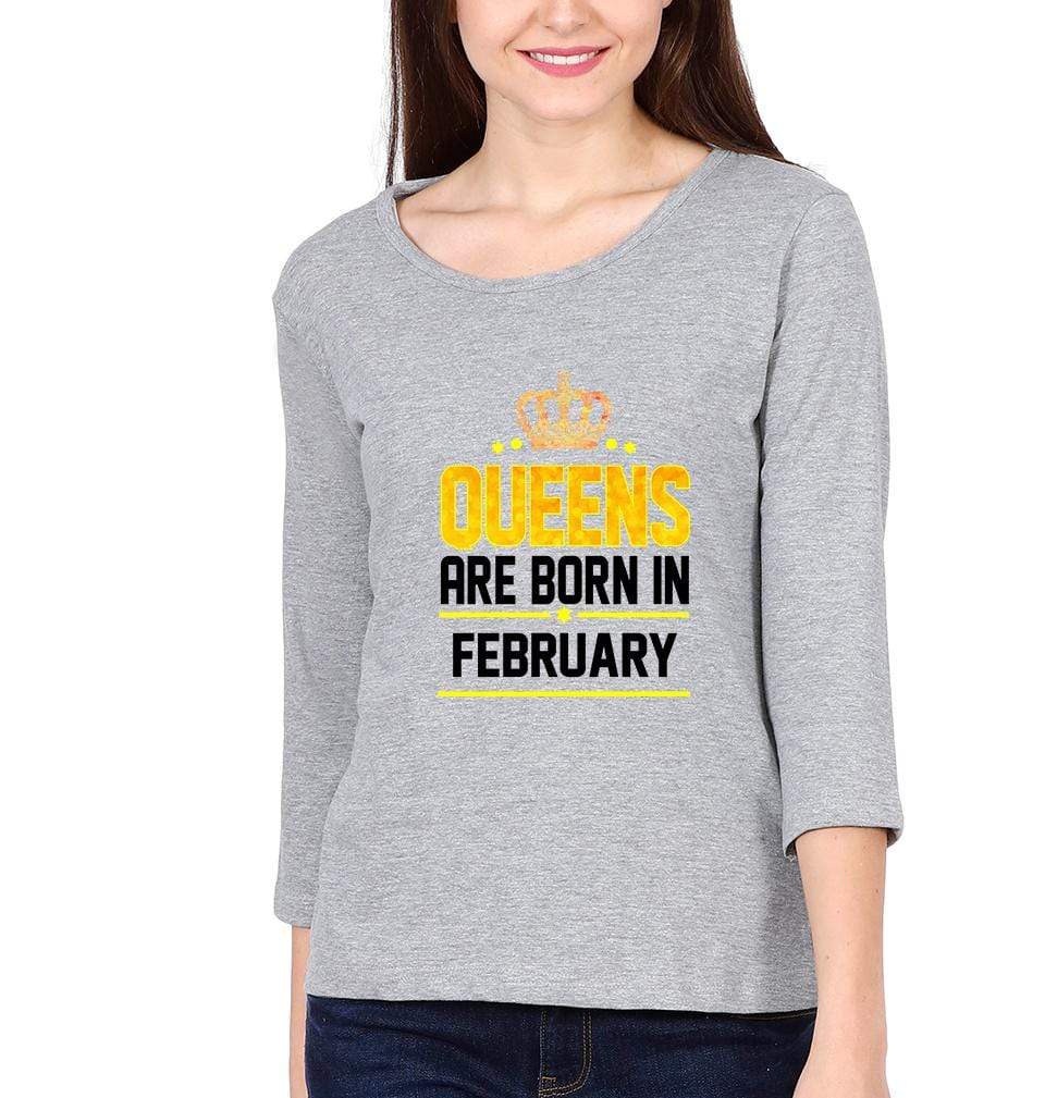 Queens Are  Born In February Womens Full Sleeves T-Shirts-FunkyTradition Half Sleeves T-Shirt FunkyTradition