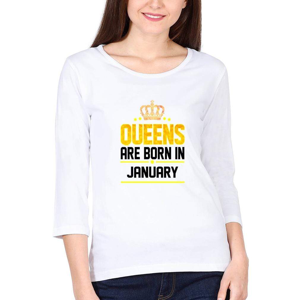 Queens Are Born In January Womens Full Sleeves T-Shirts-FunkyTradition Half Sleeves T-Shirt FunkyTradition