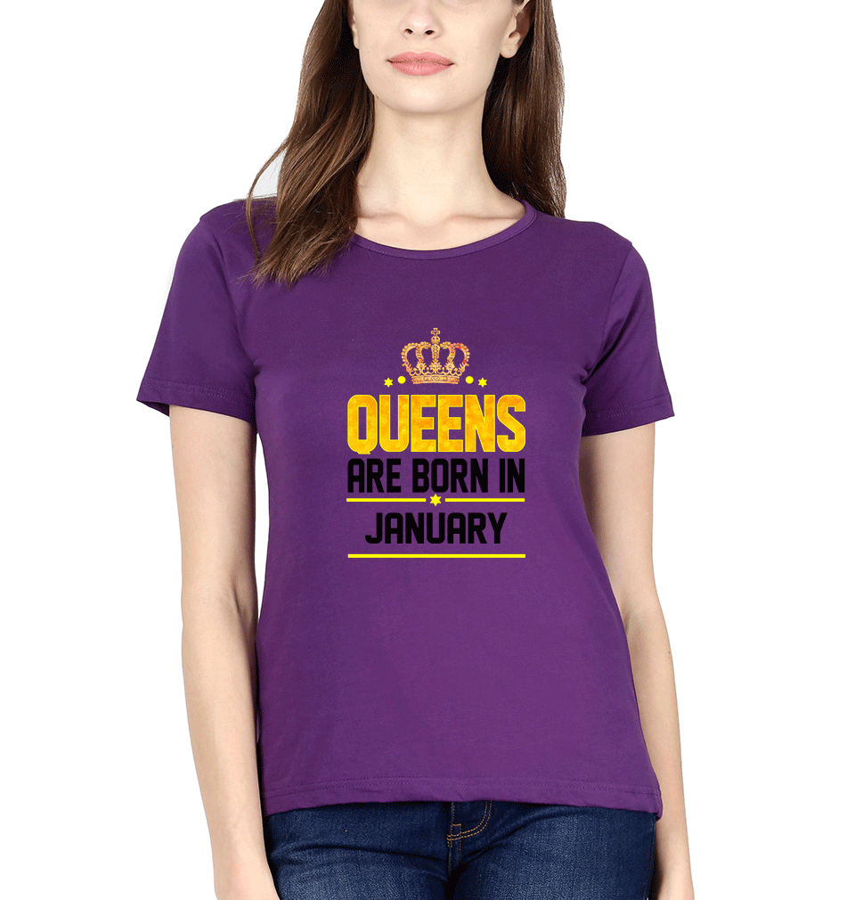 Queens Are Born In January Womens Half Sleeves T-Shirts-FunkyTradition Half Sleeves T-Shirt FunkyTradition