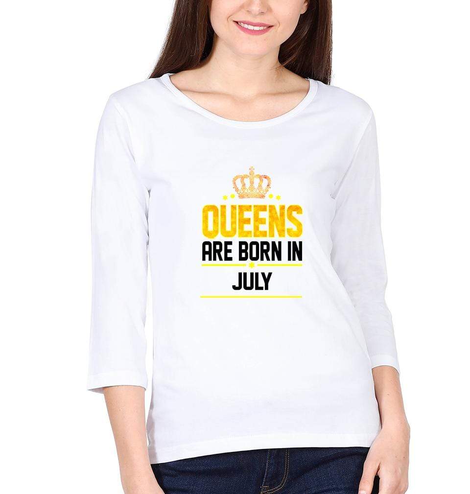 Queens Are Born In July Womens Full Sleeves T-Shirts-FunkyTradition Half Sleeves T-Shirt FunkyTradition