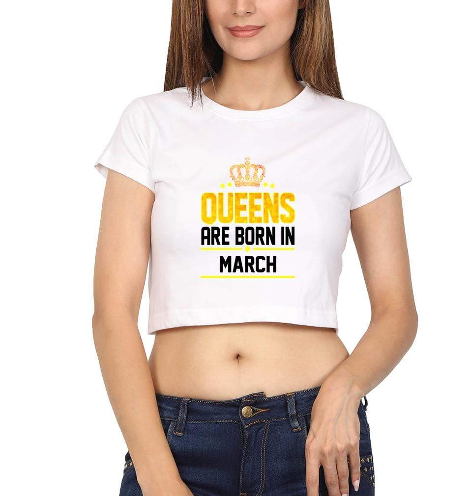 Queens Are Born In March Womens Crop Top-FunkyTradition Half Sleeves T-Shirt FunkyTradition