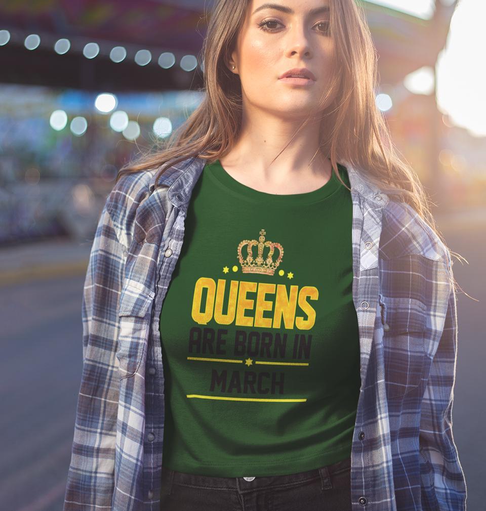 Queens Are Born In March Womens Half Sleeves T-Shirts-FunkyTradition Half Sleeves T-Shirt FunkyTradition