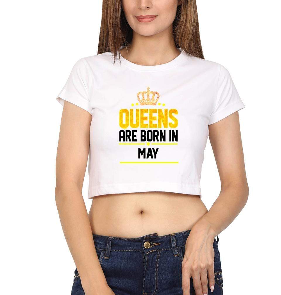 Queens Are Born In May Womens Crop Top-FunkyTradition Half Sleeves T-Shirt FunkyTradition
