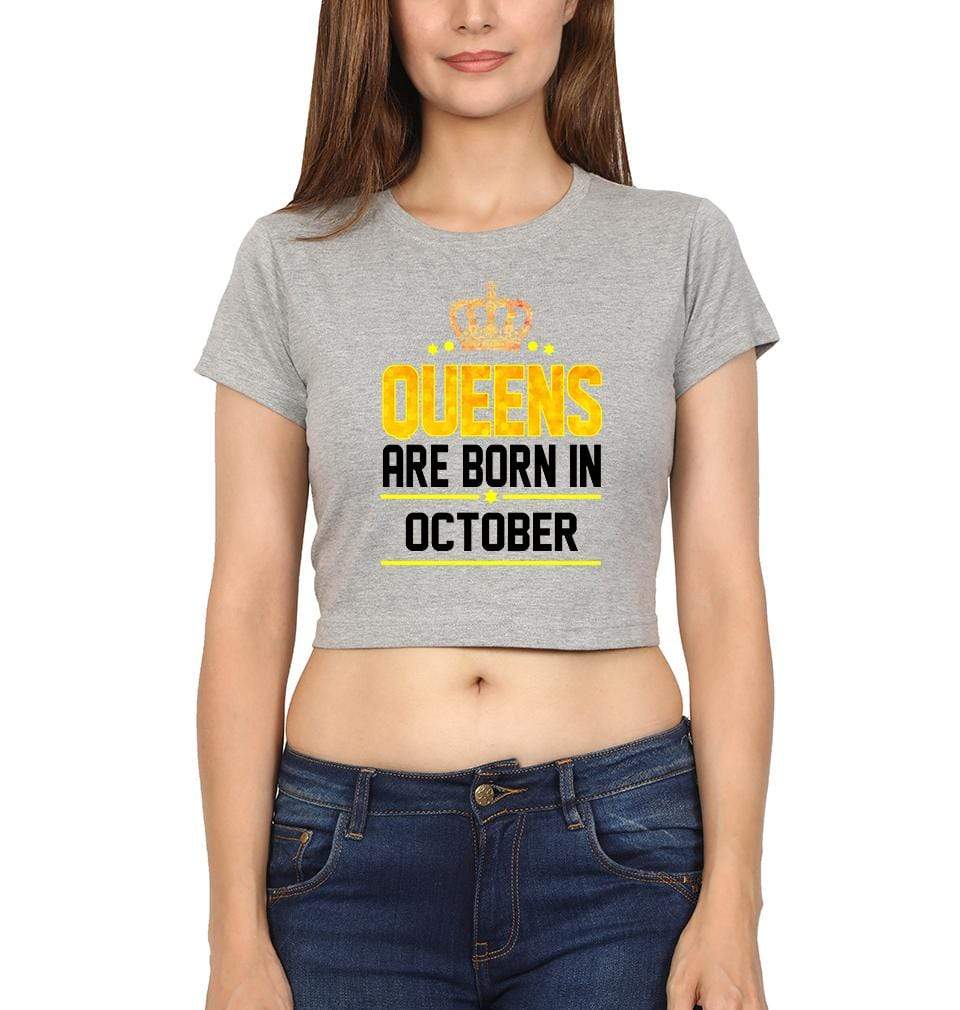 Queens Are Born In October Womens Crop Top-FunkyTradition Half Sleeves T-Shirt FunkyTradition