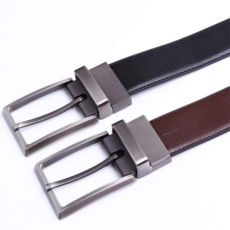 Reversible Silver Pin Buckle Genuine Leather belts for men - FunkyTradition Belts FunkyTradition