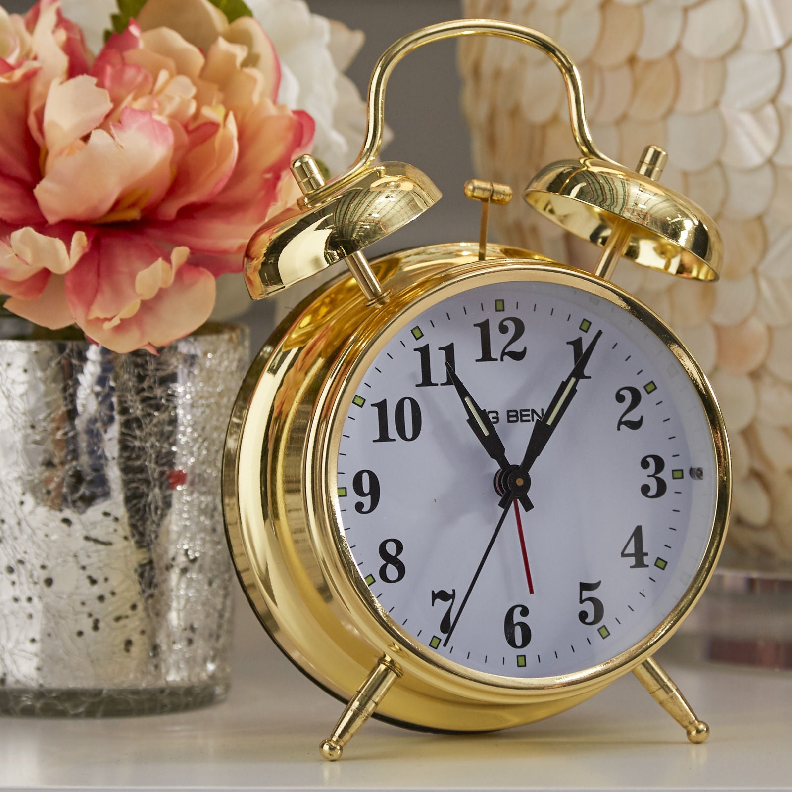 Golden Retro Style Alarm Kids Room Table Clock for Home and Office Decor-FunkyTradition