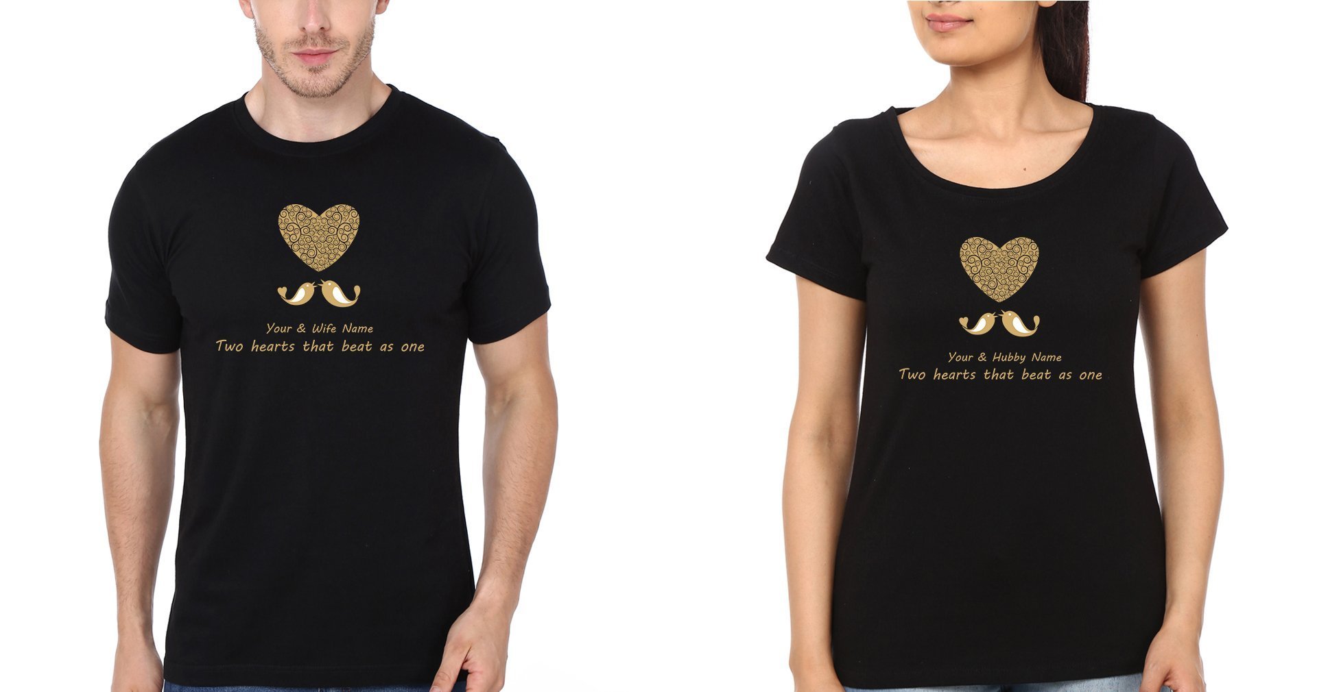 Two Hearts Couple Half Sleeves T-Shirts -FunkyTees - Funky Tees Club