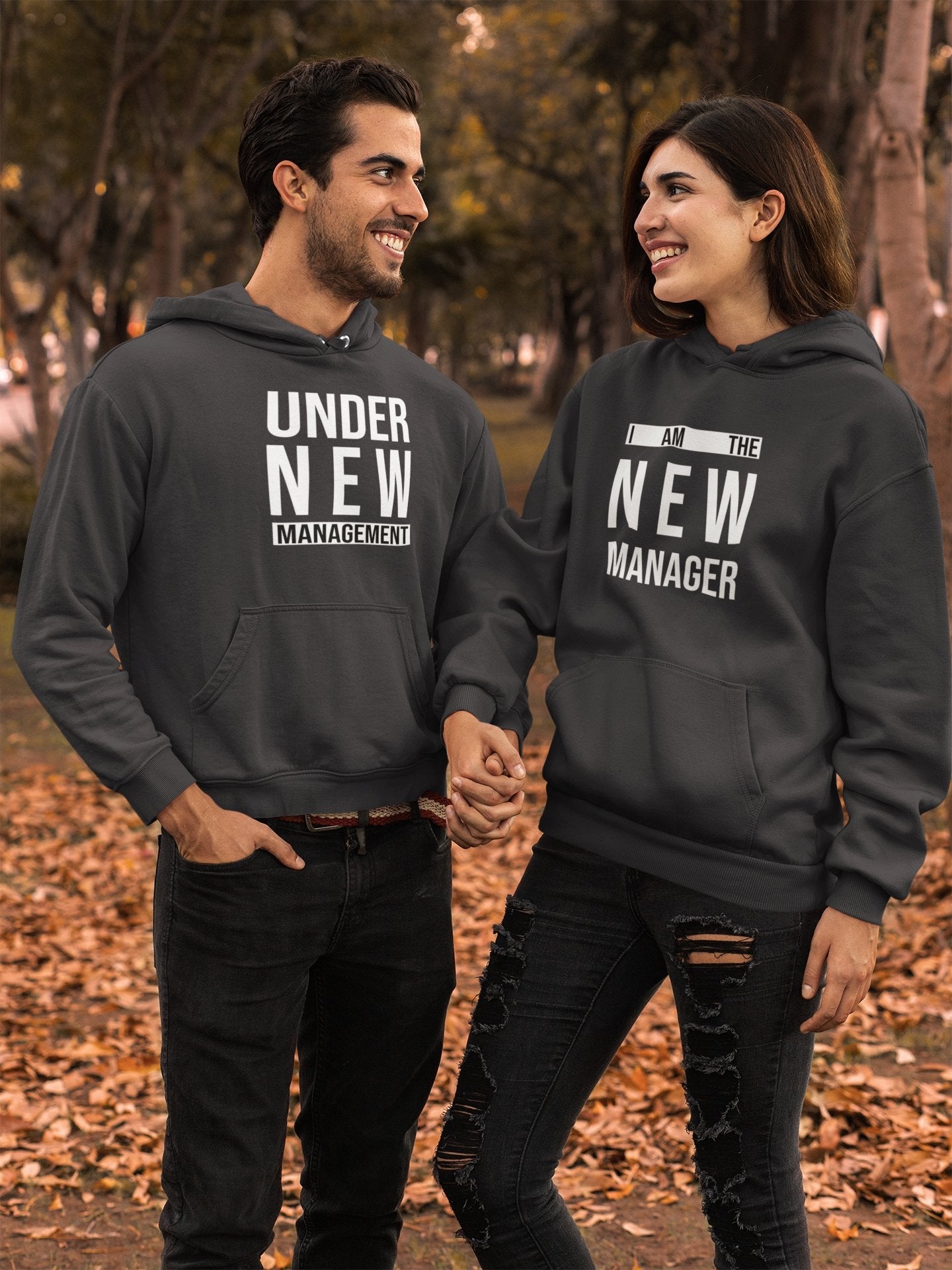 Under New Management Couple Hoodie-FunkyTradition - Funky Tees Club
