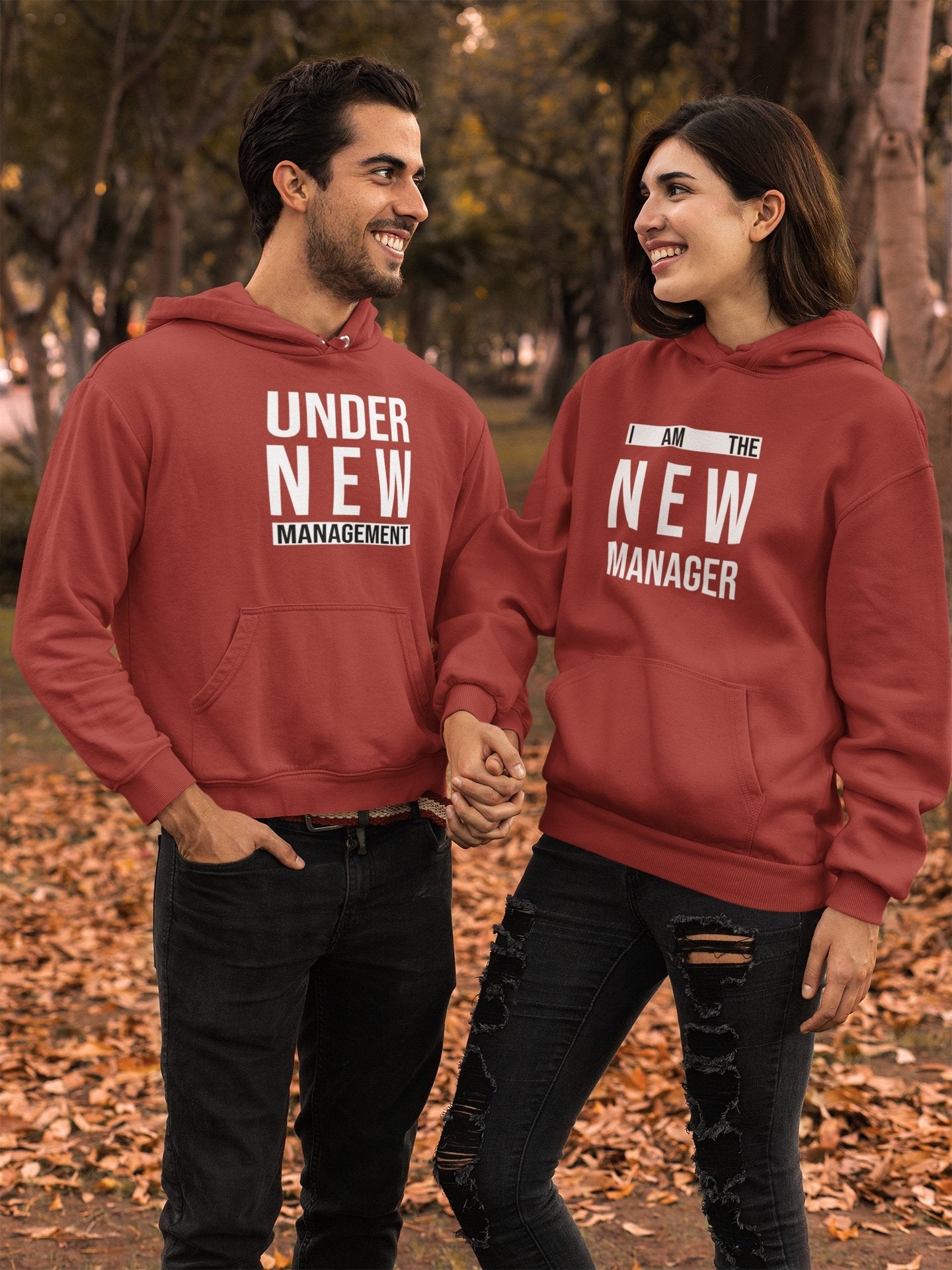 Under New Management Couple Hoodie-FunkyTradition - Funky Tees Club