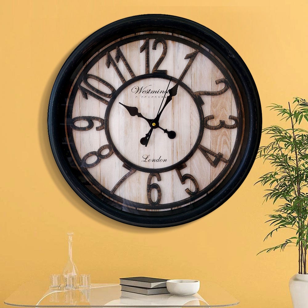 FunkyTradition Wooden Texture Designer Wall Clock , Wall Watch , Wall Decor for Home Office Decor and Gifts 50 CM Tall